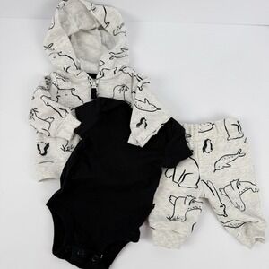 Carter's Newborn 0M 3 Piece Outfit Set Hoodie Bodysuit Pants Arctic Animals